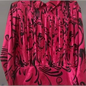 VTG 80s Nilani‎ Pink/Black Blouse Swirl Pattern Silk